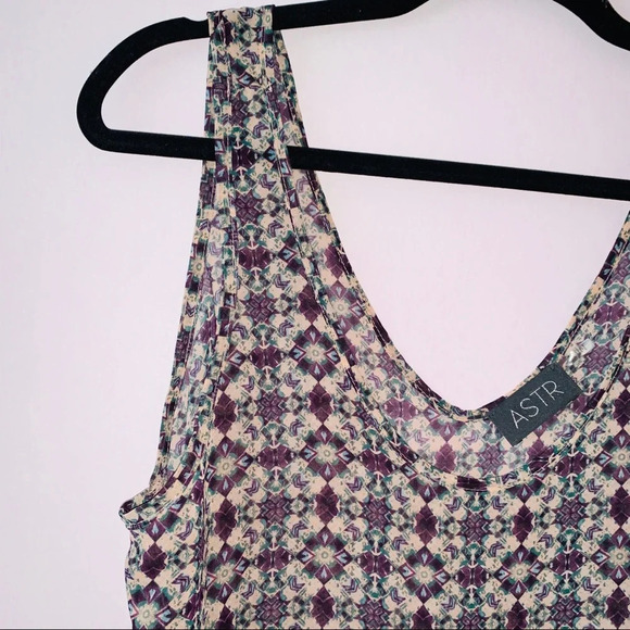 Astr Anthropologie Tan Boho Geometric Print Sheer Mini Slip Dress Medium Women’s - Picture 3 of 10
